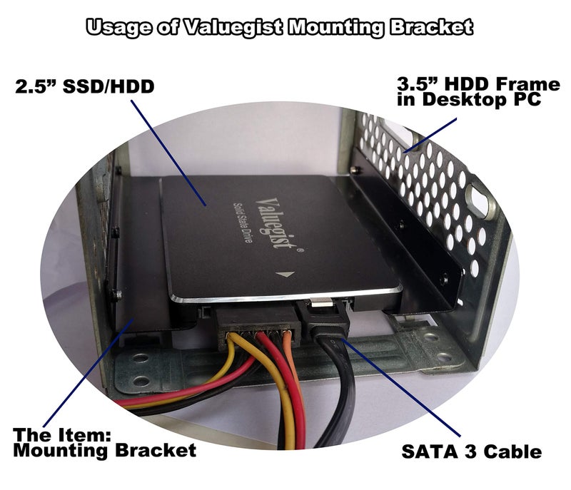 Valuegist 2.5" to 3.5" Internal SSD/HDD Mounting Kit, Metal Bracket Adapter with SATA 3.0 Cable - Image 4